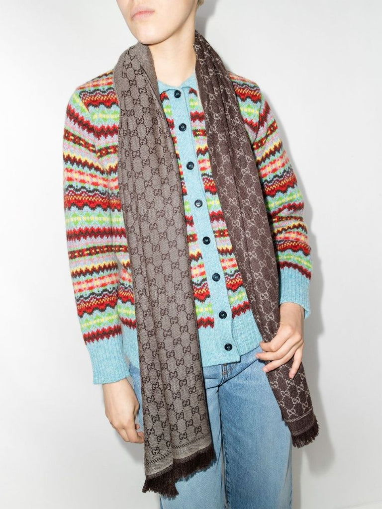 Brown Gg Jacquard Wool Scarf