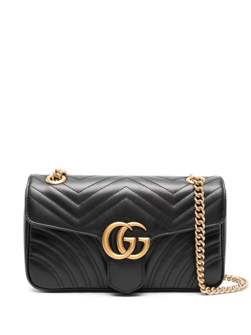 Black Gg Marmont Small Leather Shoulder Bag