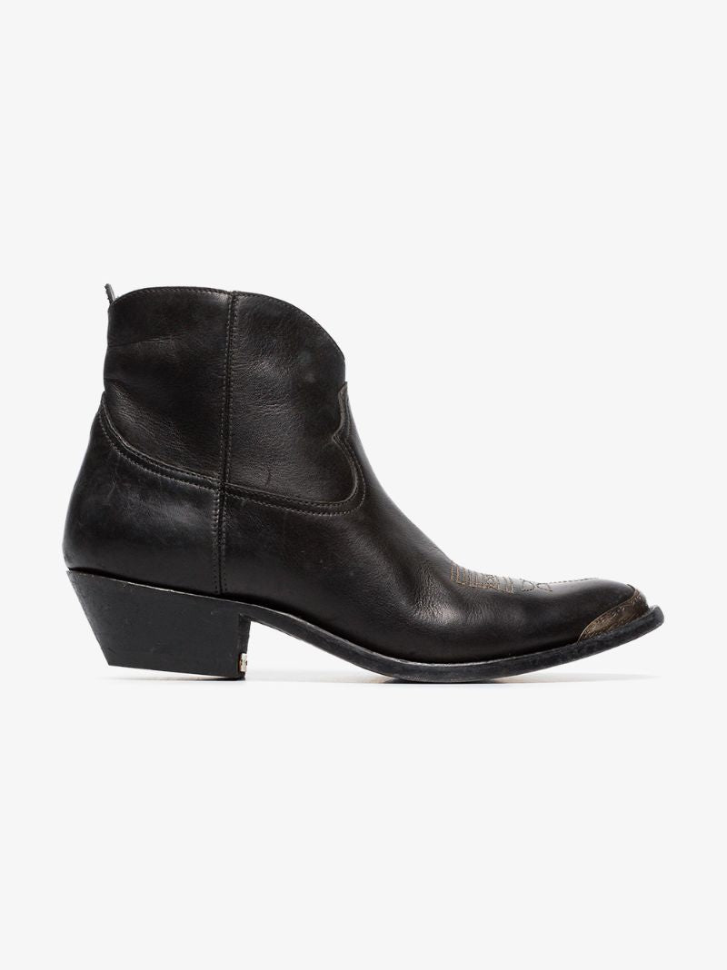 Black Young 40 Cowboy Leather Ankle Boots