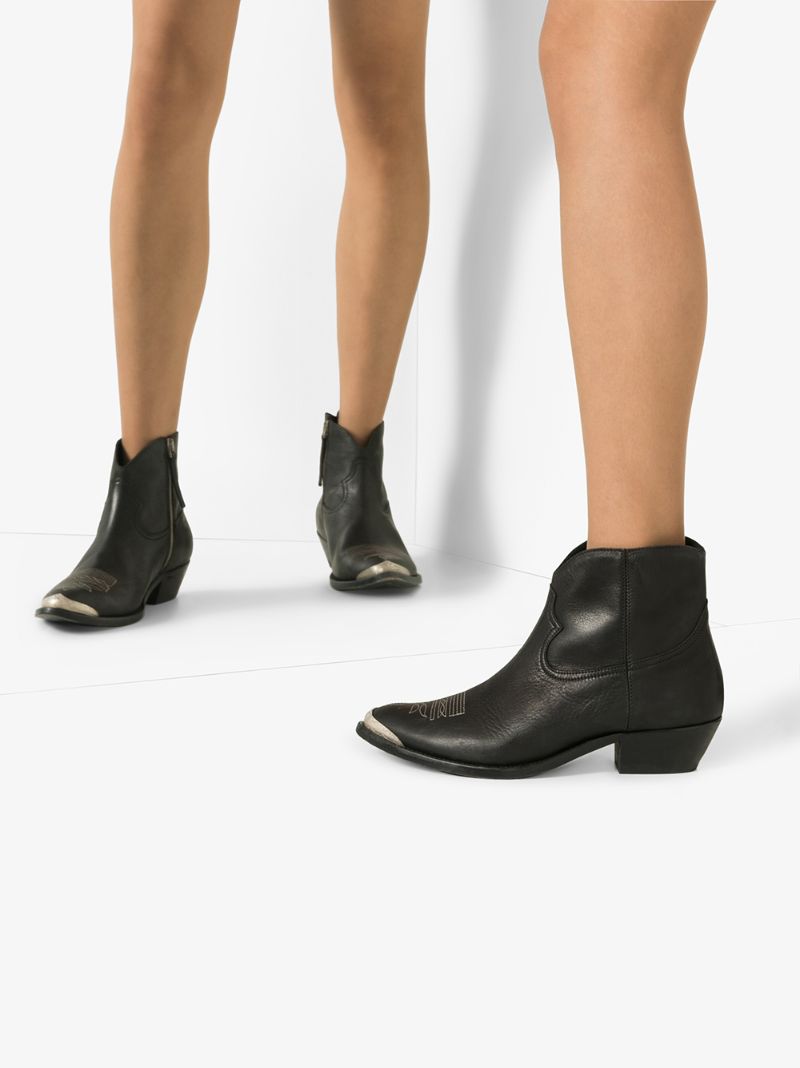 Black Young 40 Cowboy Leather Ankle Boots