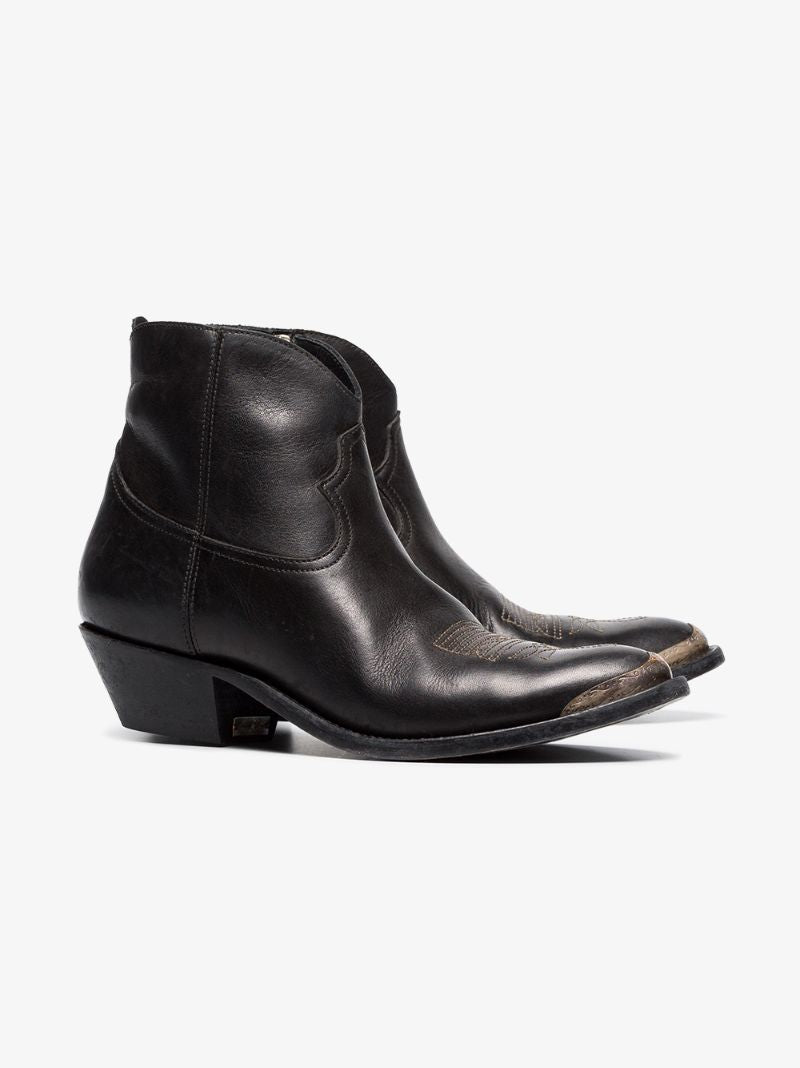 Black Young 40 Cowboy Leather Ankle Boots