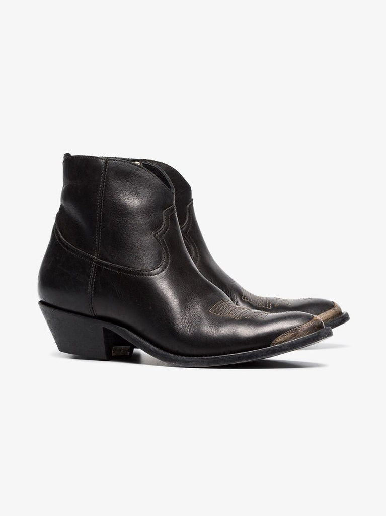Black Young 40 Cowboy Leather Ankle Boots