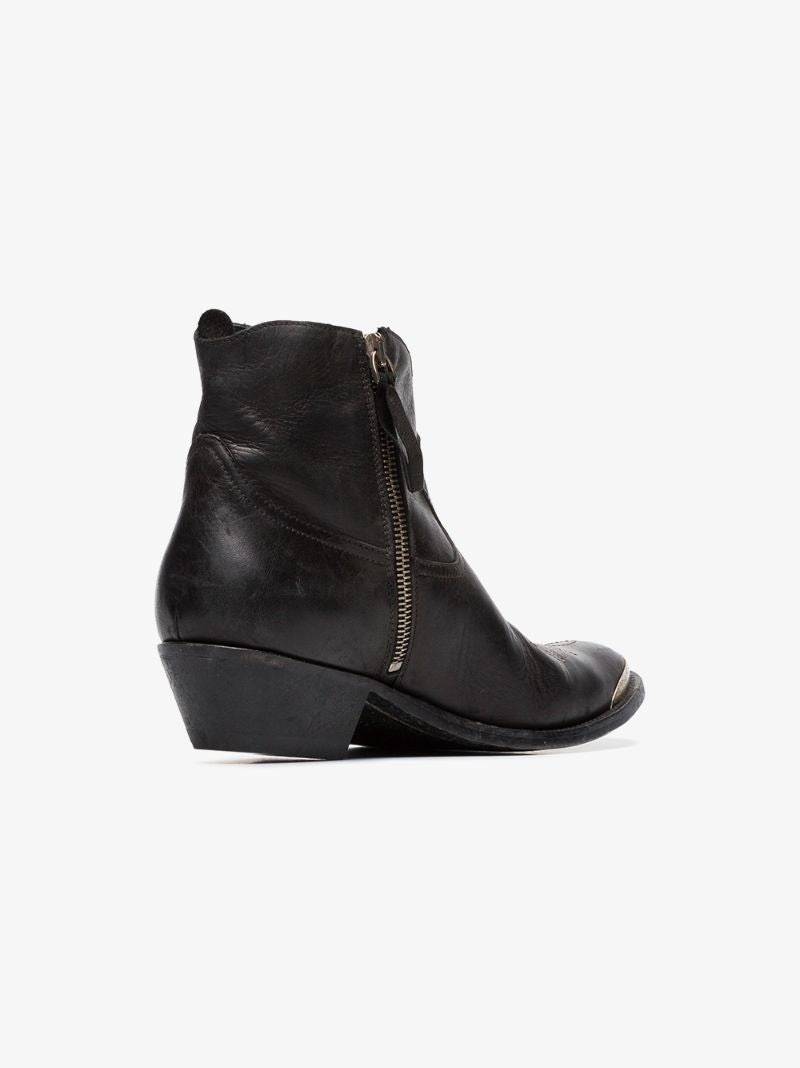 Black Young 40 Cowboy Leather Ankle Boots