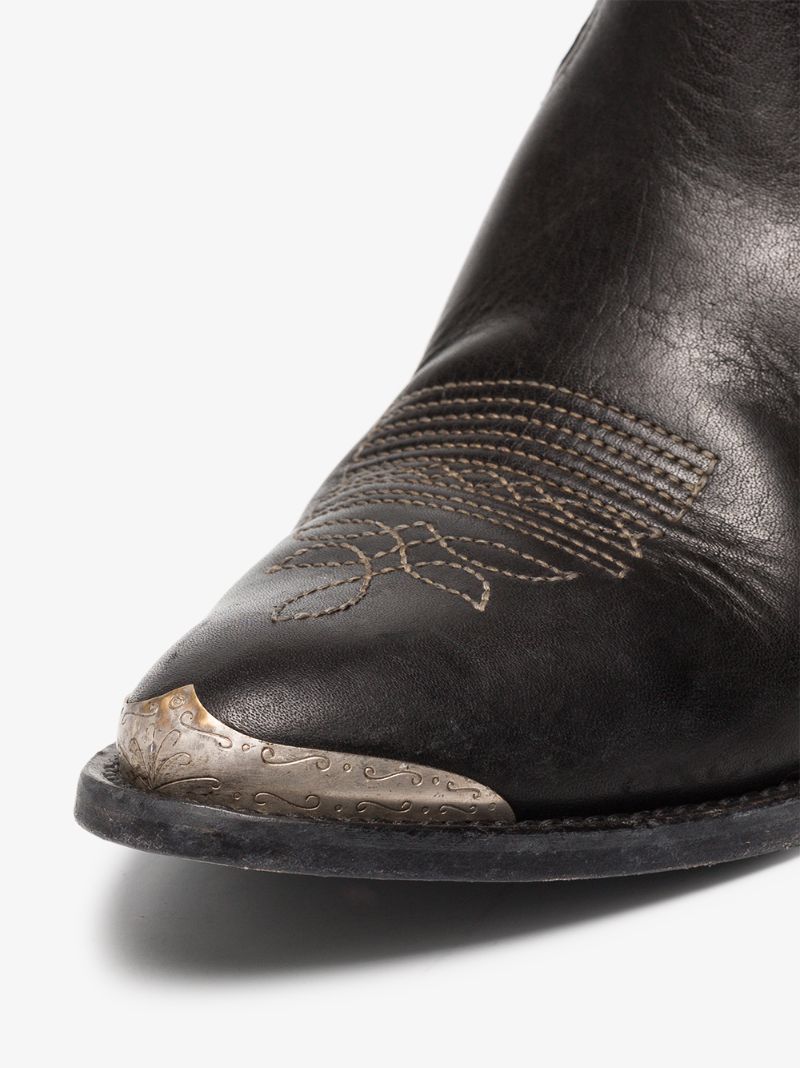 Black Young 40 Cowboy Leather Ankle Boots