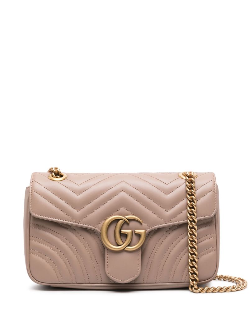 Beige Gg Marmont Small Leather Shoulder Bag