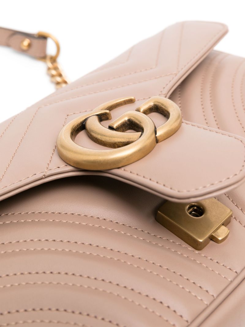 Beige Gg Marmont Small Leather Shoulder Bag