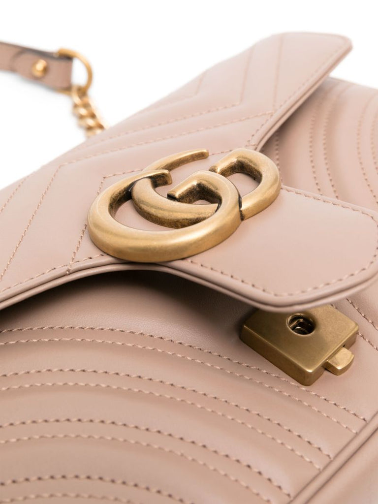 Beige Gg Marmont Small Leather Shoulder Bag