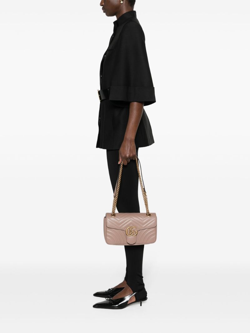 Beige Gg Marmont Small Leather Shoulder Bag