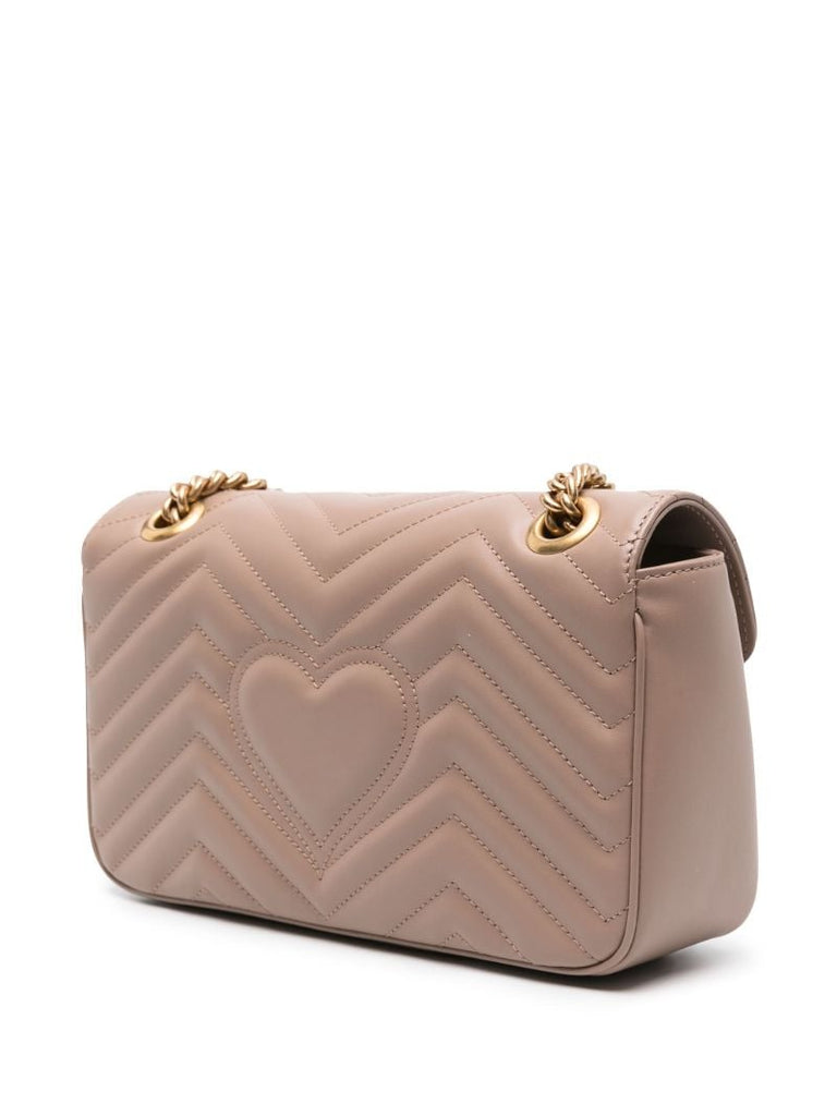 Beige Gg Marmont Small Leather Shoulder Bag