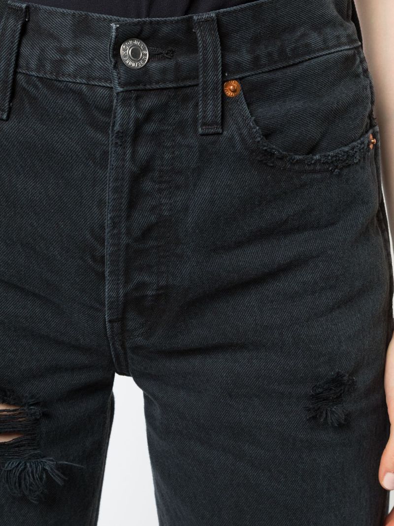 Black Distressed Straight Leg Jeans