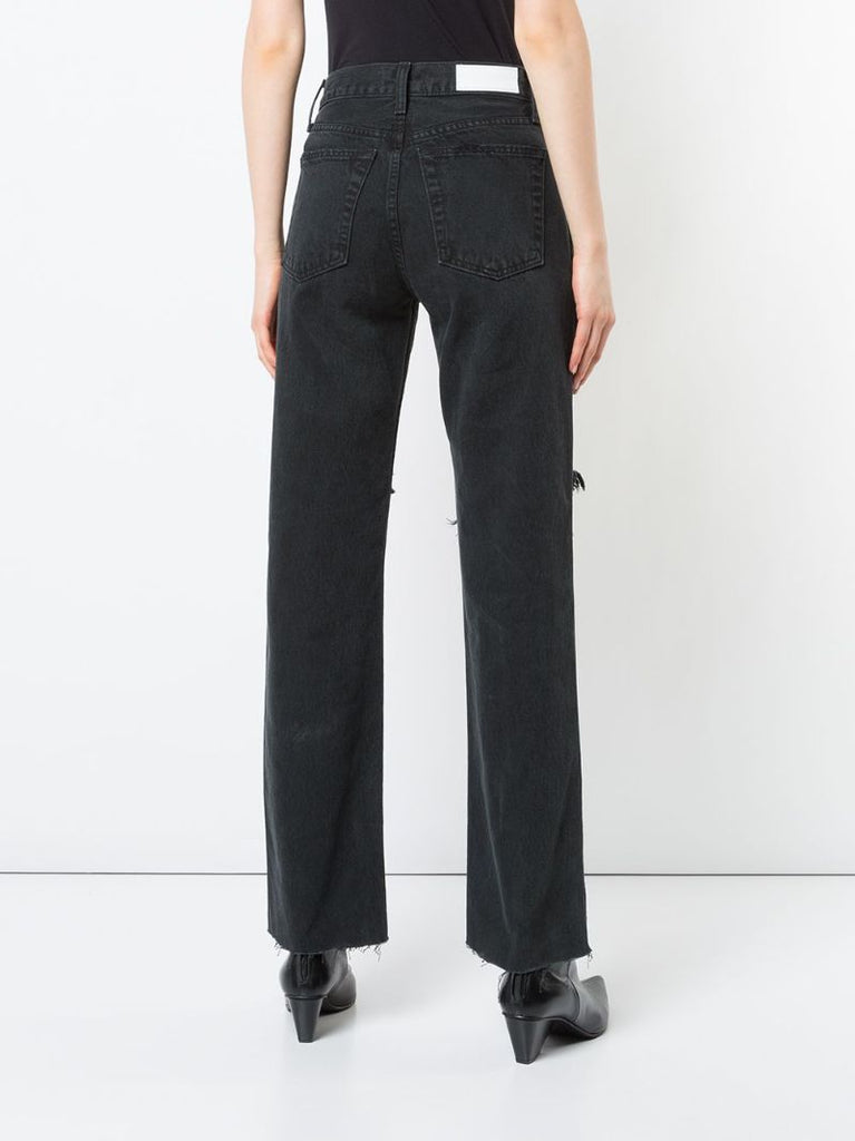 Black Distressed Straight Leg Jeans