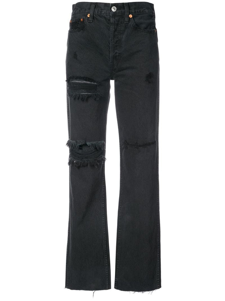 Black Distressed Straight Leg Jeans