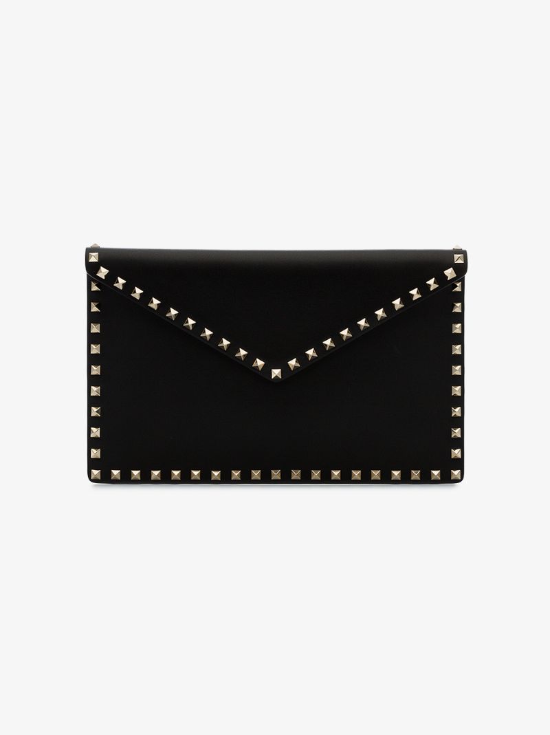 Black Garavani Rockstud Leather Clutch Bag