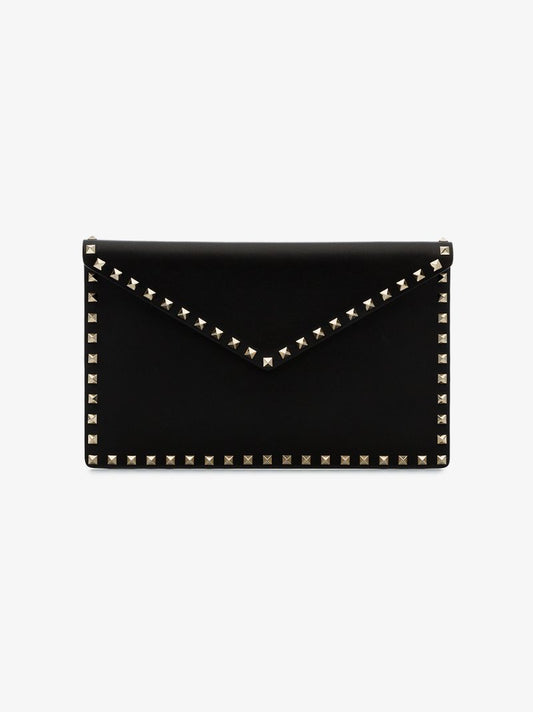 Black Garavani Rockstud Leather Clutch Bag