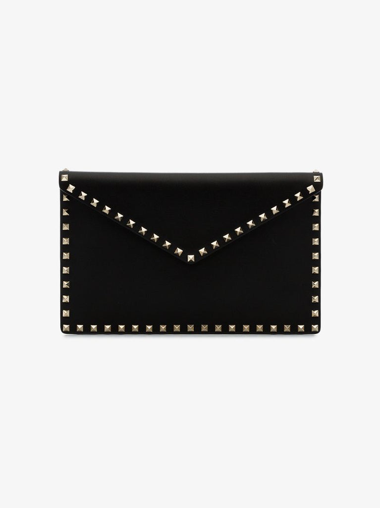 Black Garavani Rockstud Leather Clutch Bag