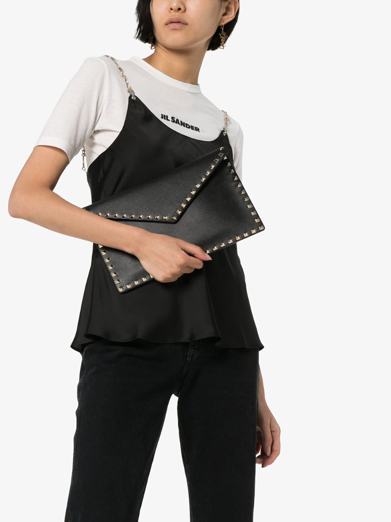 Black Garavani Rockstud Leather Clutch Bag