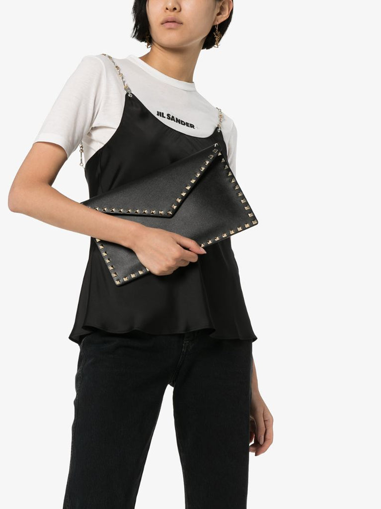 Black Garavani Rockstud Leather Clutch Bag