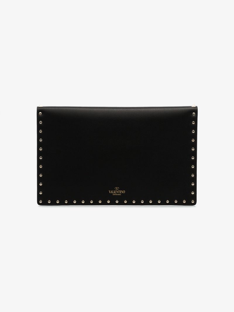 Black Garavani Rockstud Leather Clutch Bag