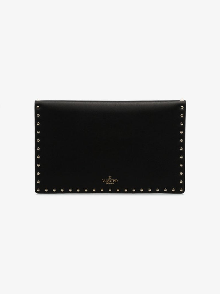 Black Garavani Rockstud Leather Clutch Bag