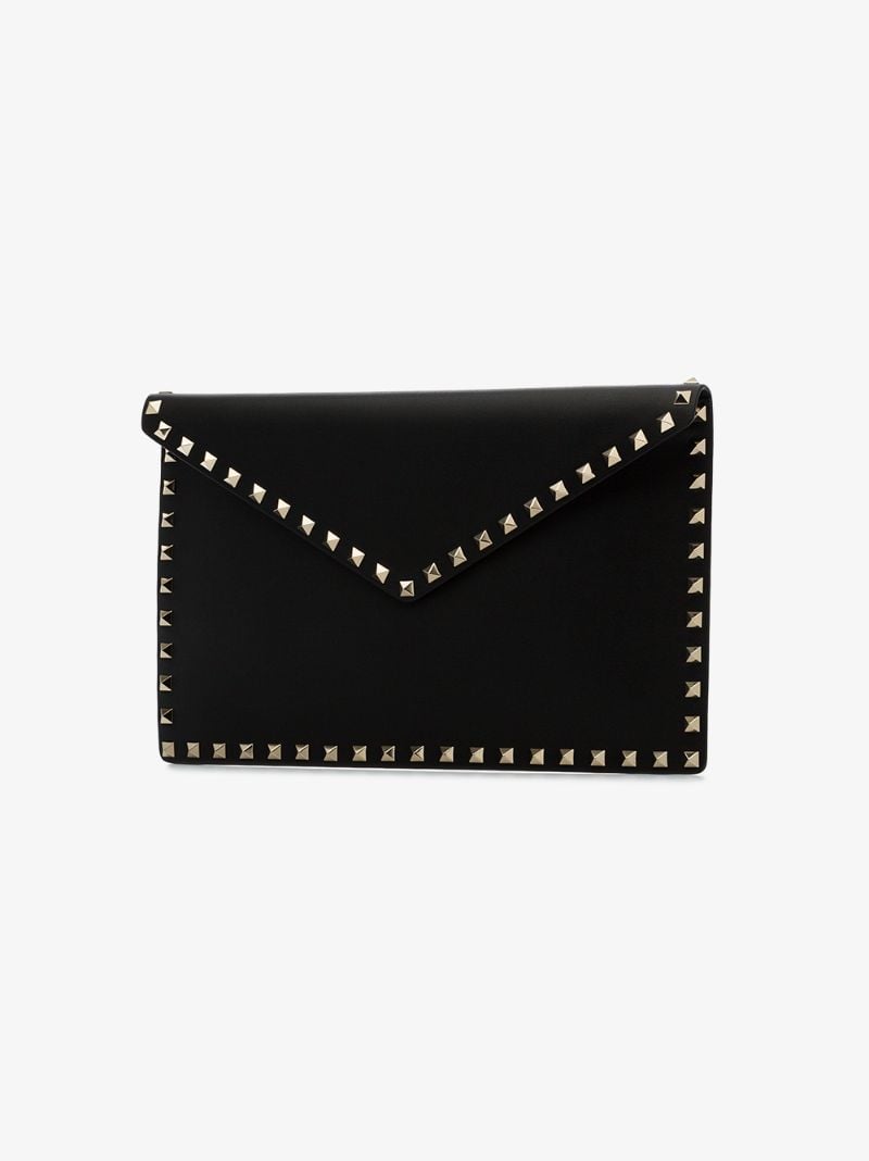 Black Garavani Rockstud Leather Clutch Bag