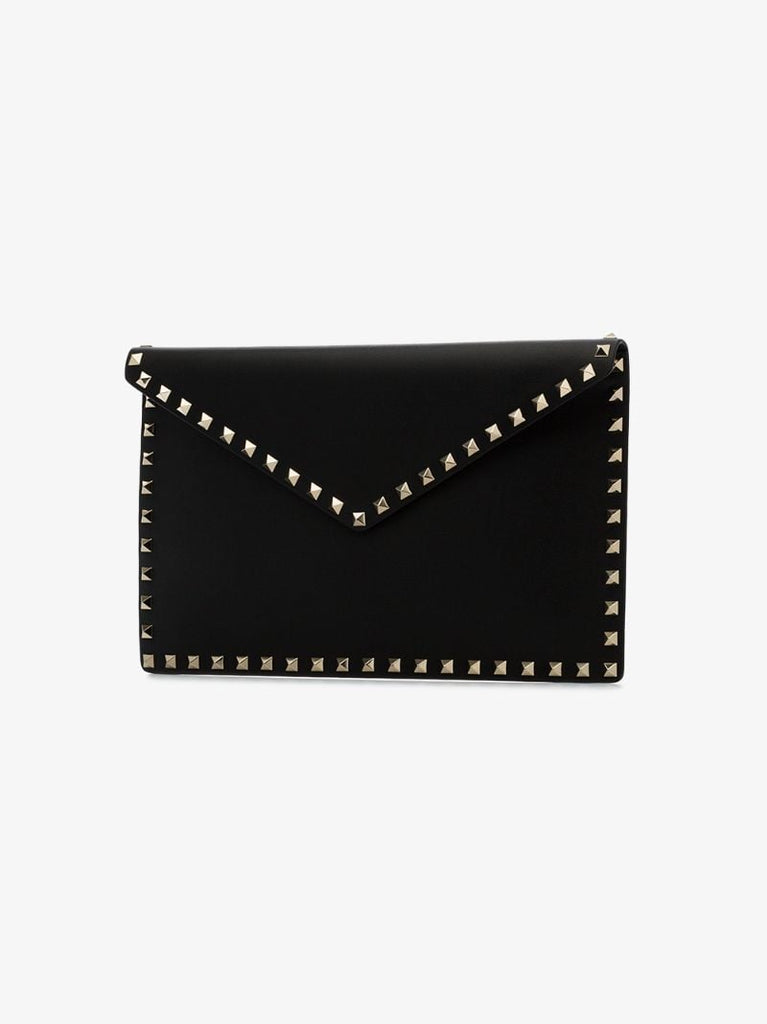 Black Garavani Rockstud Leather Clutch Bag