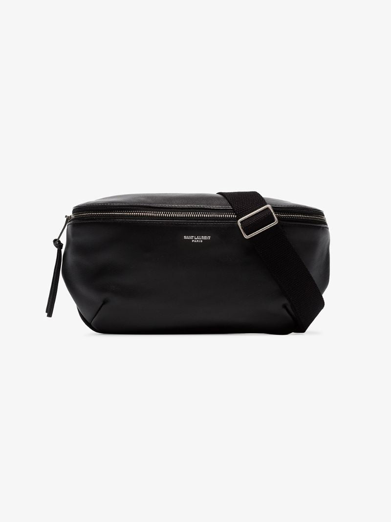 Black Logo Leather Belt Bag