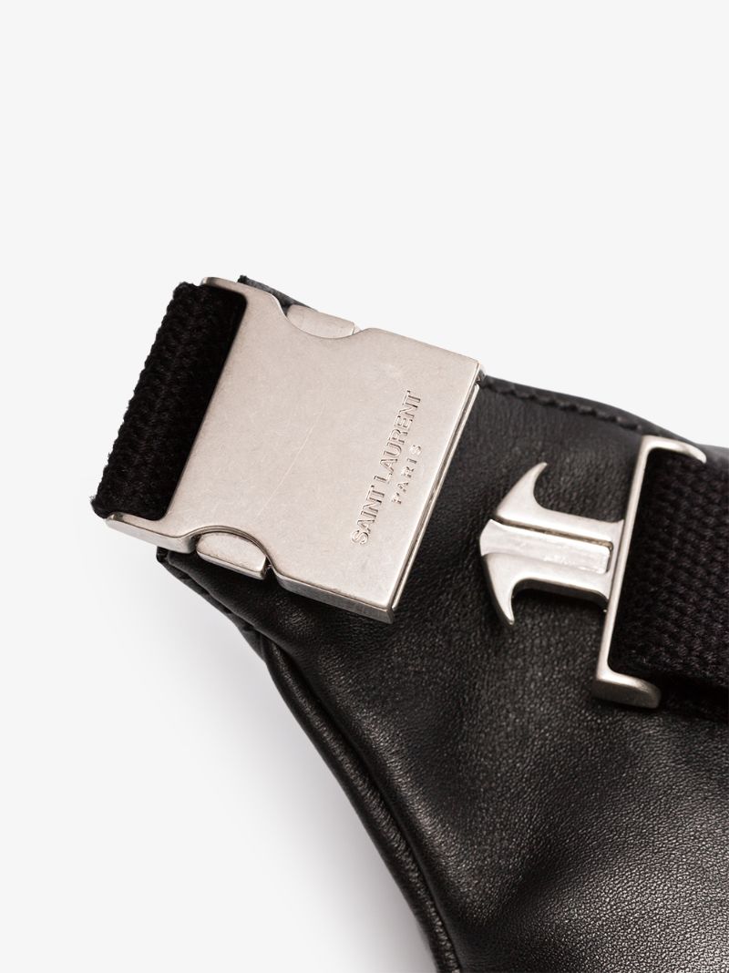 Black Logo Leather Belt Bag