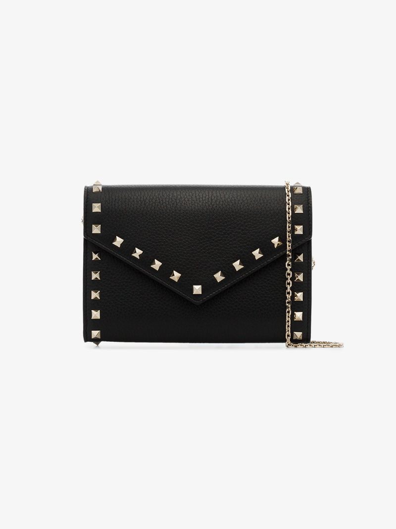 Black Rockstud Leather Clutch Bag