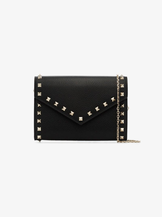 Black Rockstud Leather Clutch Bag