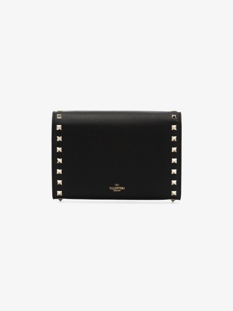 Black Rockstud Leather Clutch Bag