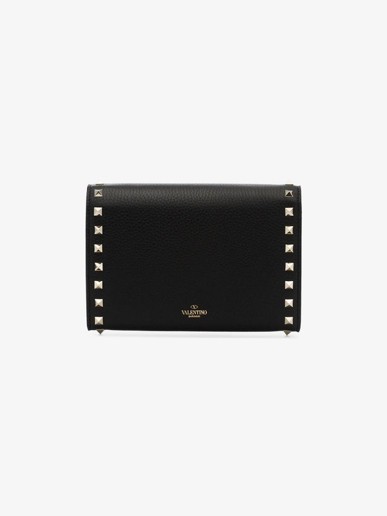 Black Rockstud Leather Clutch Bag
