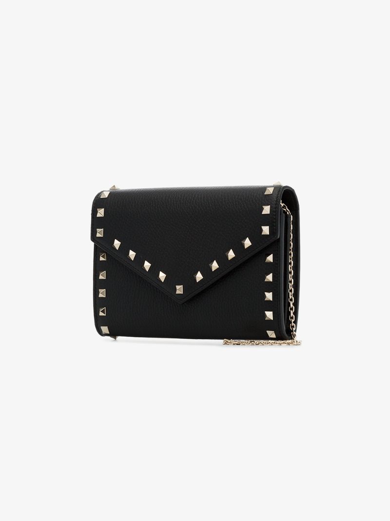 Black Rockstud Leather Clutch Bag
