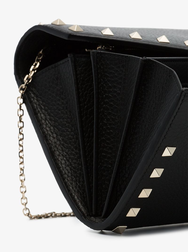 Black Rockstud Leather Clutch Bag