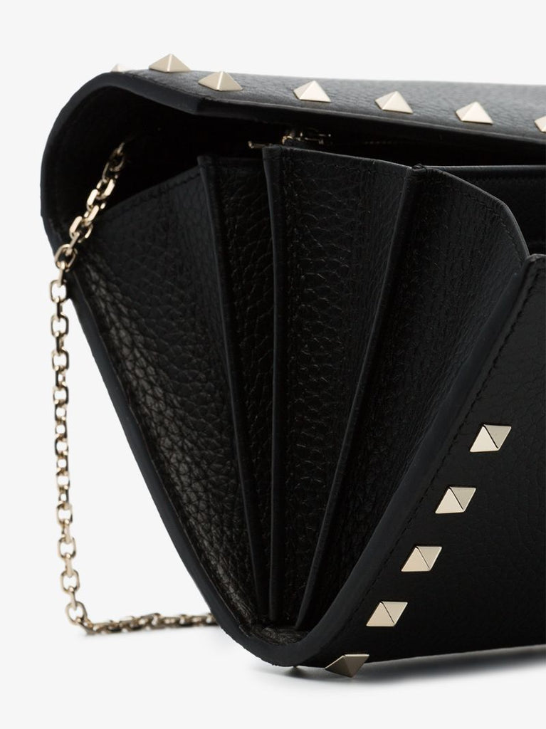 Black Rockstud Leather Clutch Bag