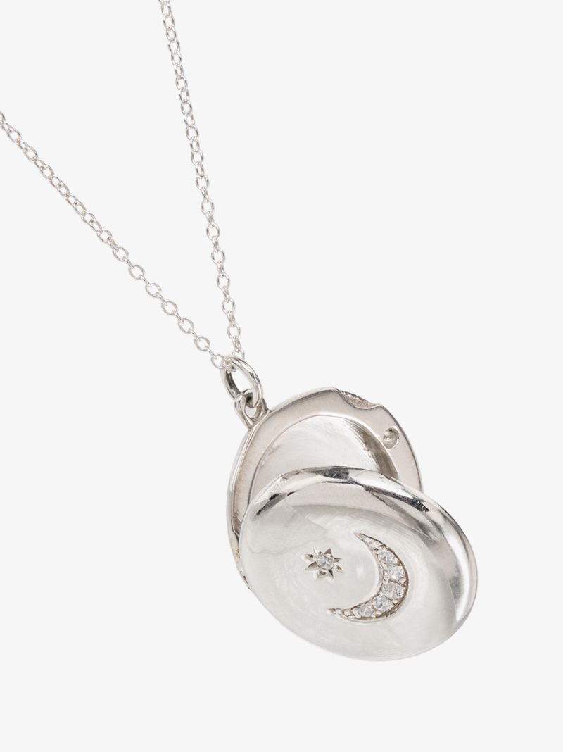 Lia Crystal-embellished Moon Silver Locket Necklace