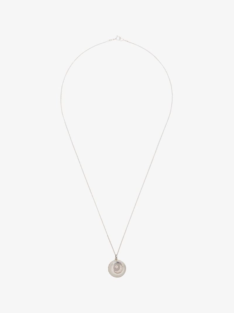 Lia Crystal-embellished Moon Silver Locket Necklace