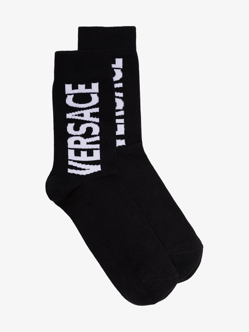 White Logo Printed Socks
