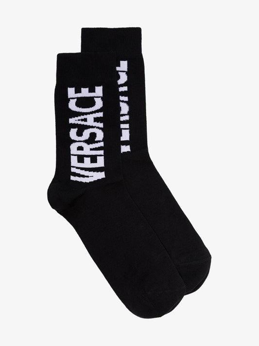 White Logo Printed Socks