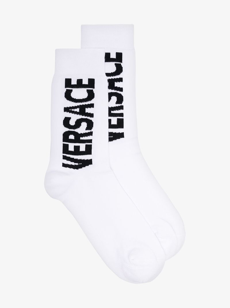 White and Black Logo Printed Socks