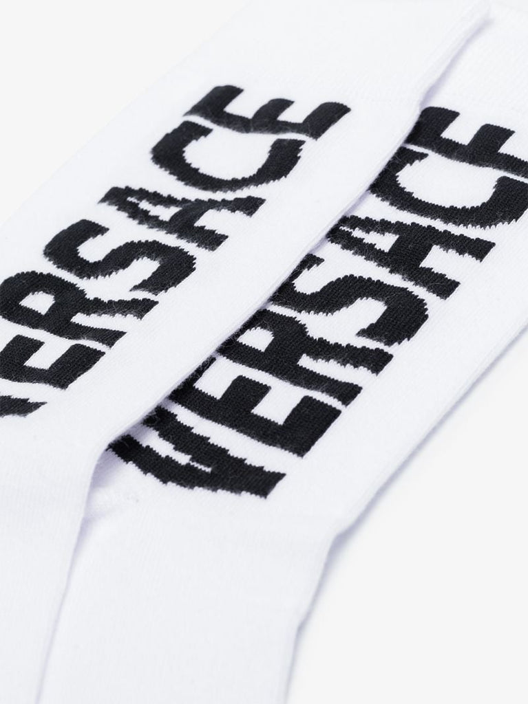 White and Black Logo Printed Socks