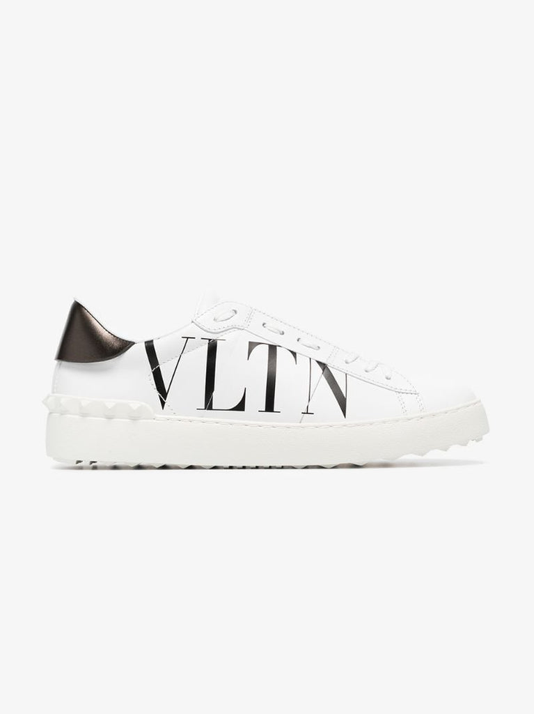 White Vltn Low Top Leather Sneakers