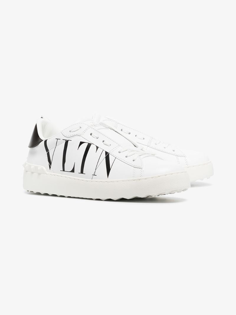 White Vltn Low Top Leather Sneakers