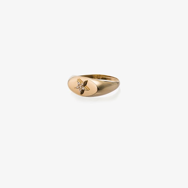 18k Yellow Gold Star Baby Diamond Signet Ring
