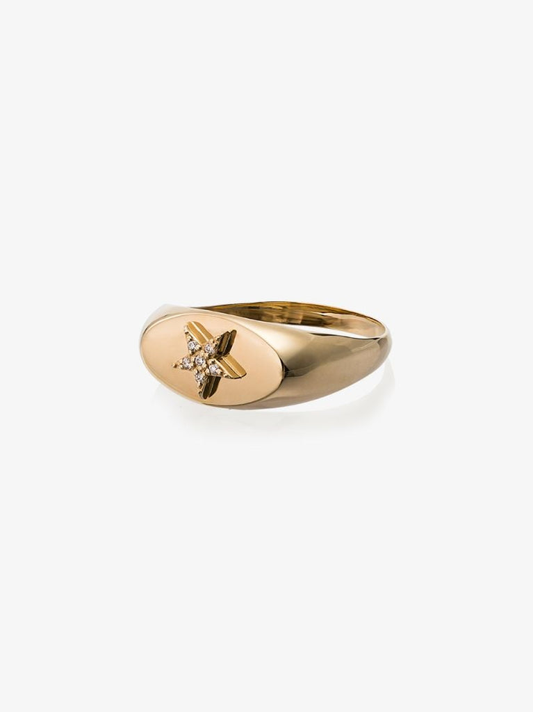 18k Yellow Gold Star Baby Diamond Signet Ring