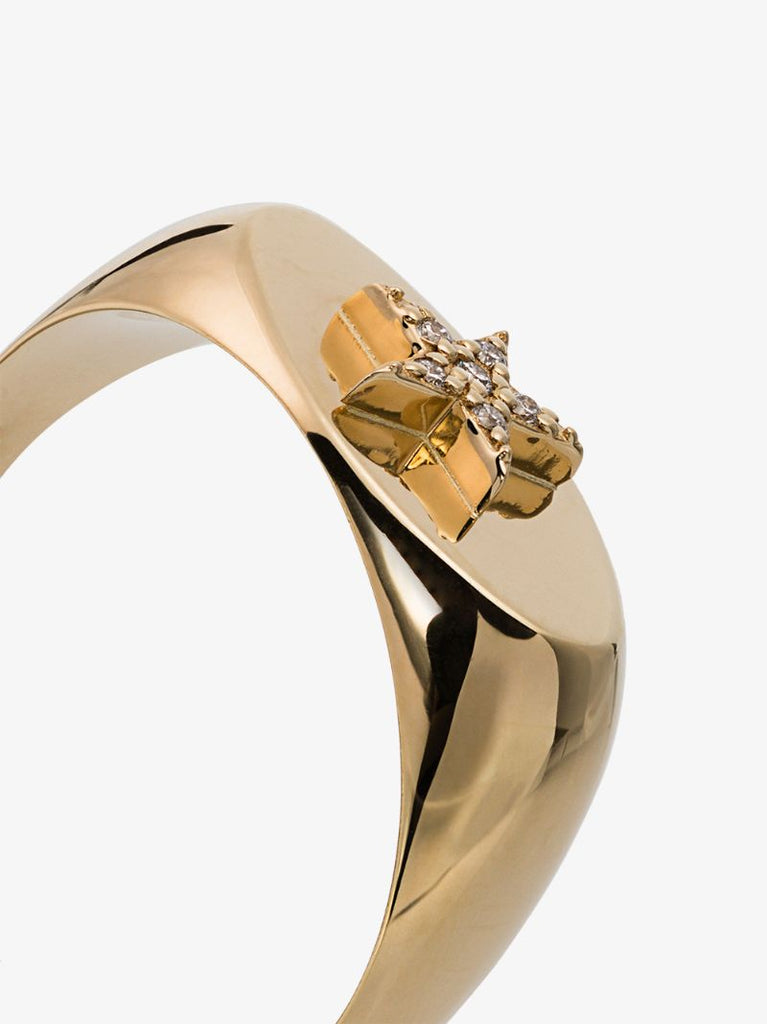 18k Yellow Gold Star Baby Diamond Signet Ring