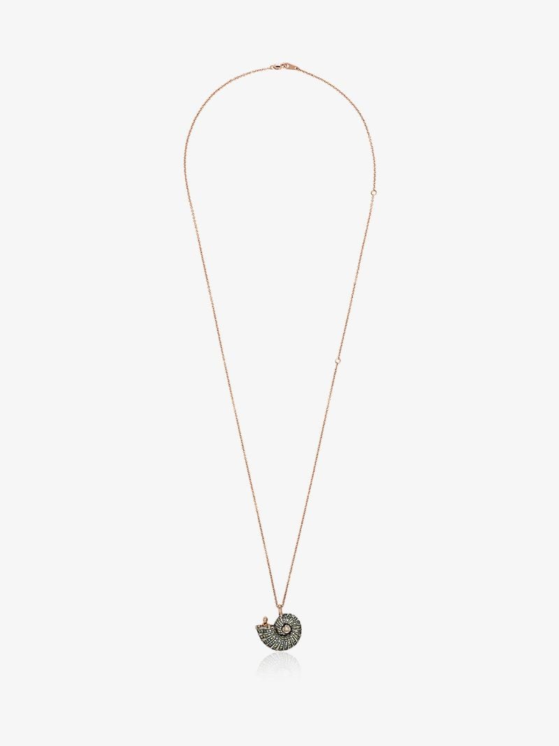 18k Rose Gold Shell Diamond and Sapphire Necklace