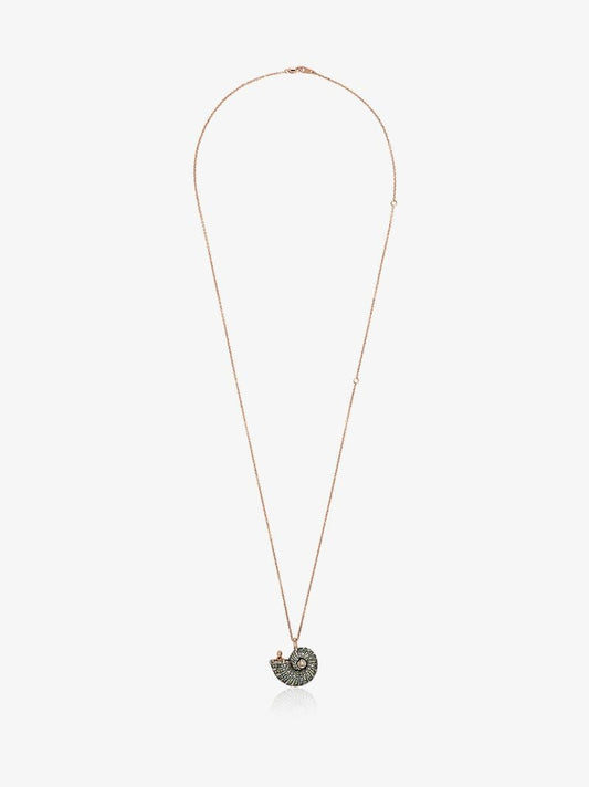 18k Rose Gold Shell Diamond and Sapphire Necklace