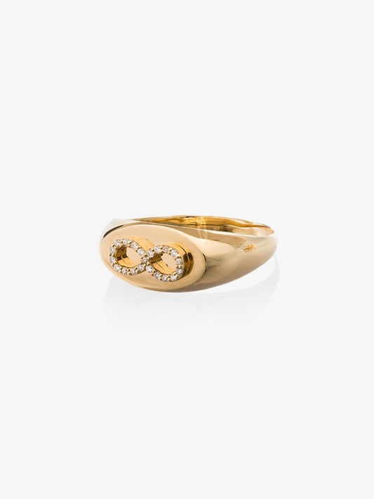 18k Yellow Gold Infinity Baby Diamond Signet Ring