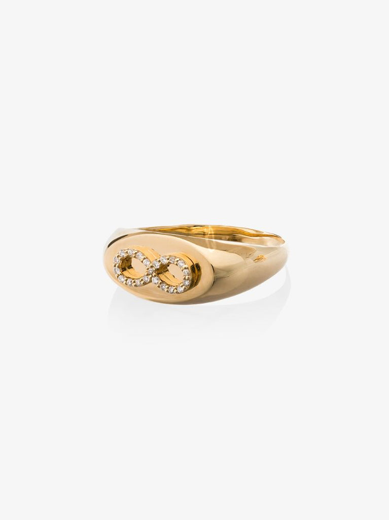 18k Yellow Gold Infinity Baby Diamond Signet Ring