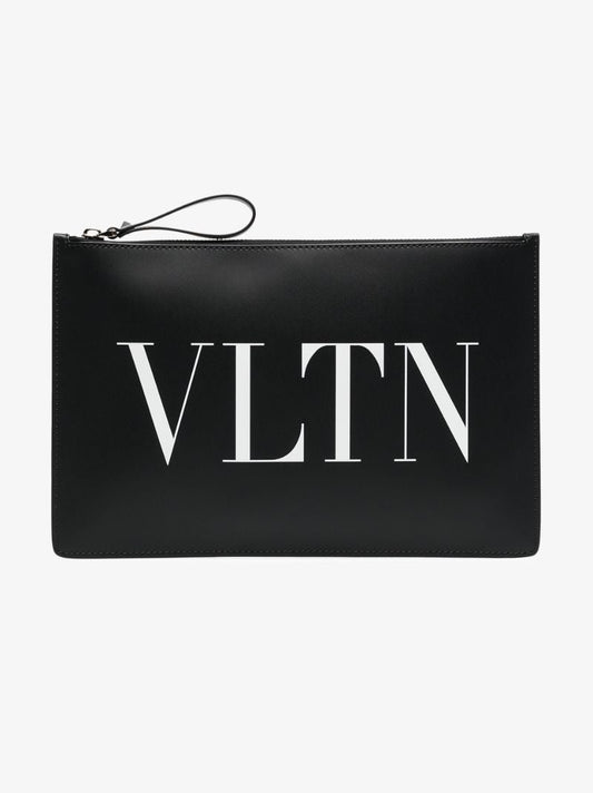 Black Vltn Print Leather Pouch